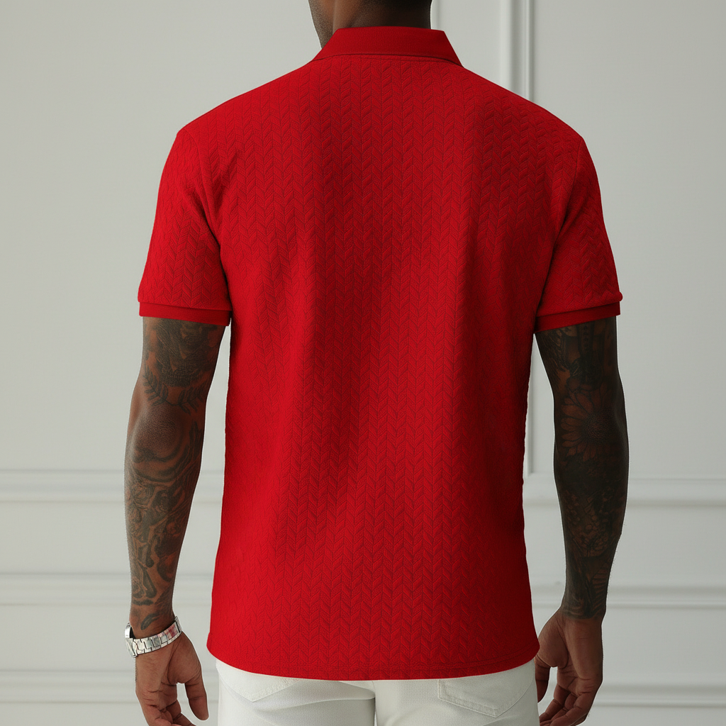 Apricot Textured Knit Short Sleeve Polo T Shirt For Men