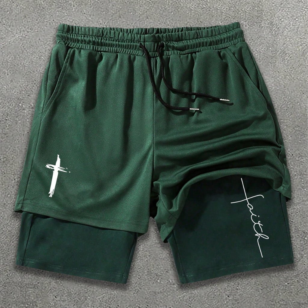 Street Style Cross Printed Shorts With Drawstring For Men