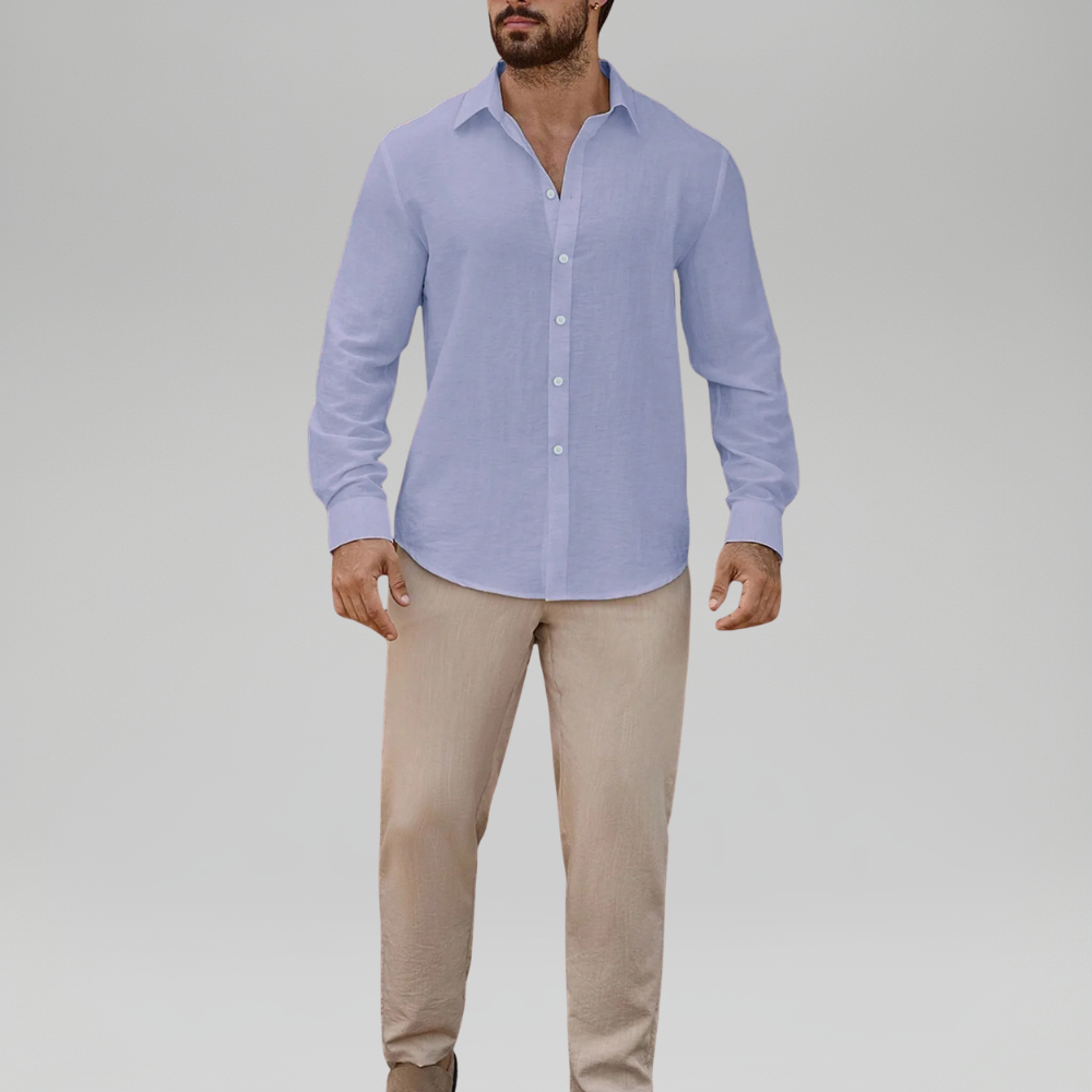 Linen Blend Long Sleeve Button Up Shirt For Men