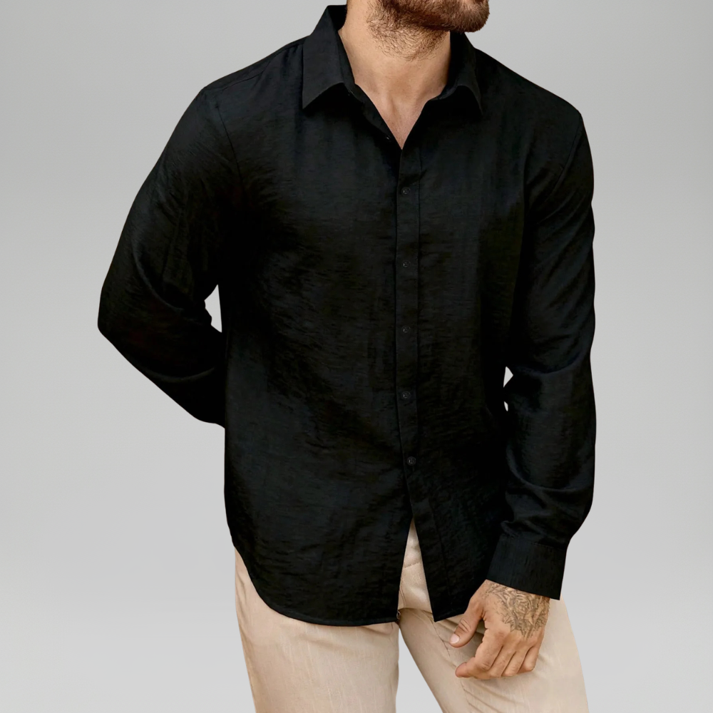 Linen Blend Long Sleeve Button Up Shirt For Men