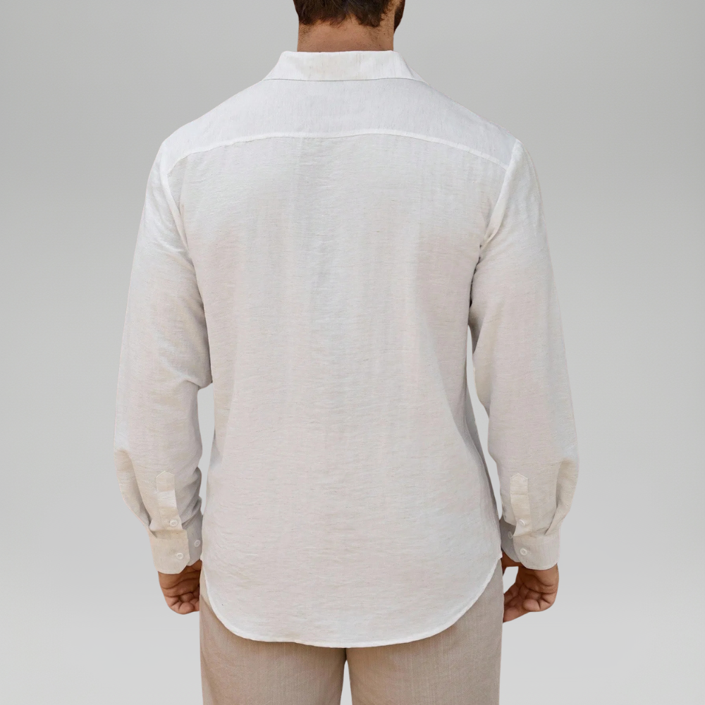 Linen Blend Long Sleeve Button Up Shirt For Men