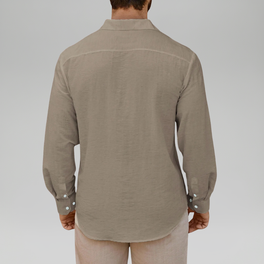 Linen Blend Long Sleeve Button Up Shirt For Men