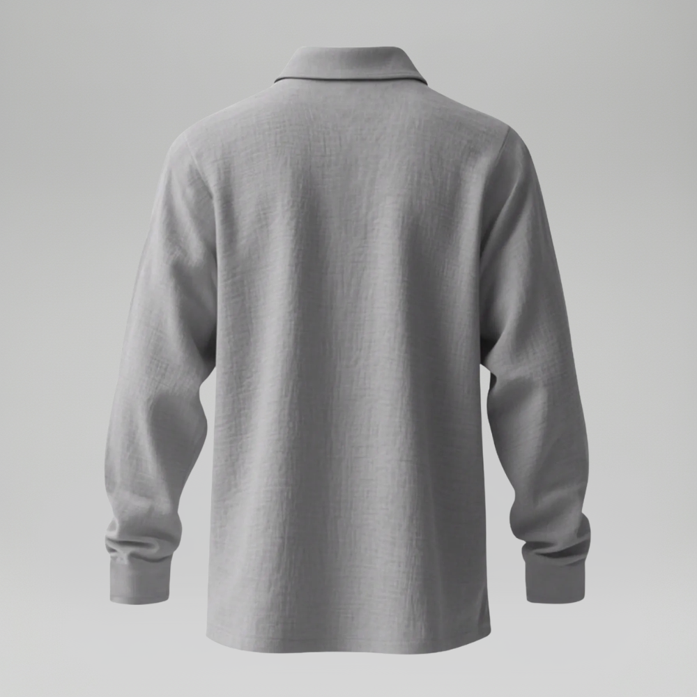 Lightweight Loose Fit Half Placket Long Sleeve Polo Shirt For Men