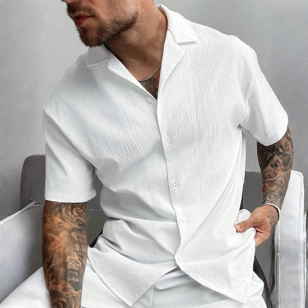 Retro Style Linen Short Sleeve Casual Beach Shirt For Men