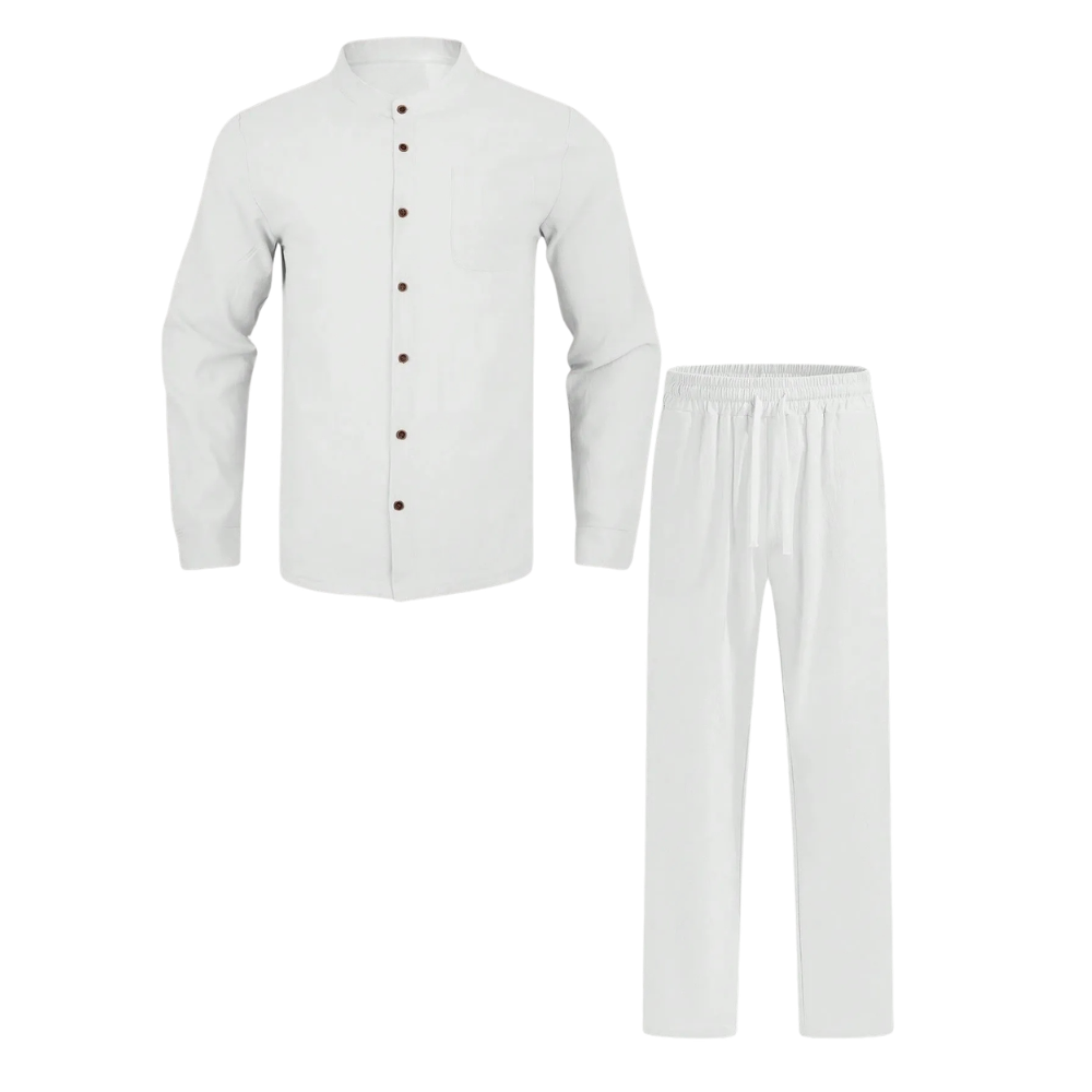 Lightweight Loose Long Sleeve Button Up Shirt And Straight Pants For Men