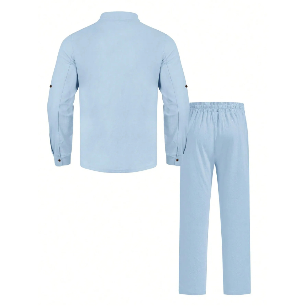 Lightweight Loose Long Sleeve Button Up Shirt And Straight Pants For Men