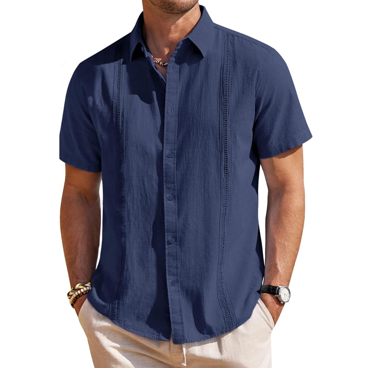 Short Sleeve Linen Cuban Collar Shirt For Men
