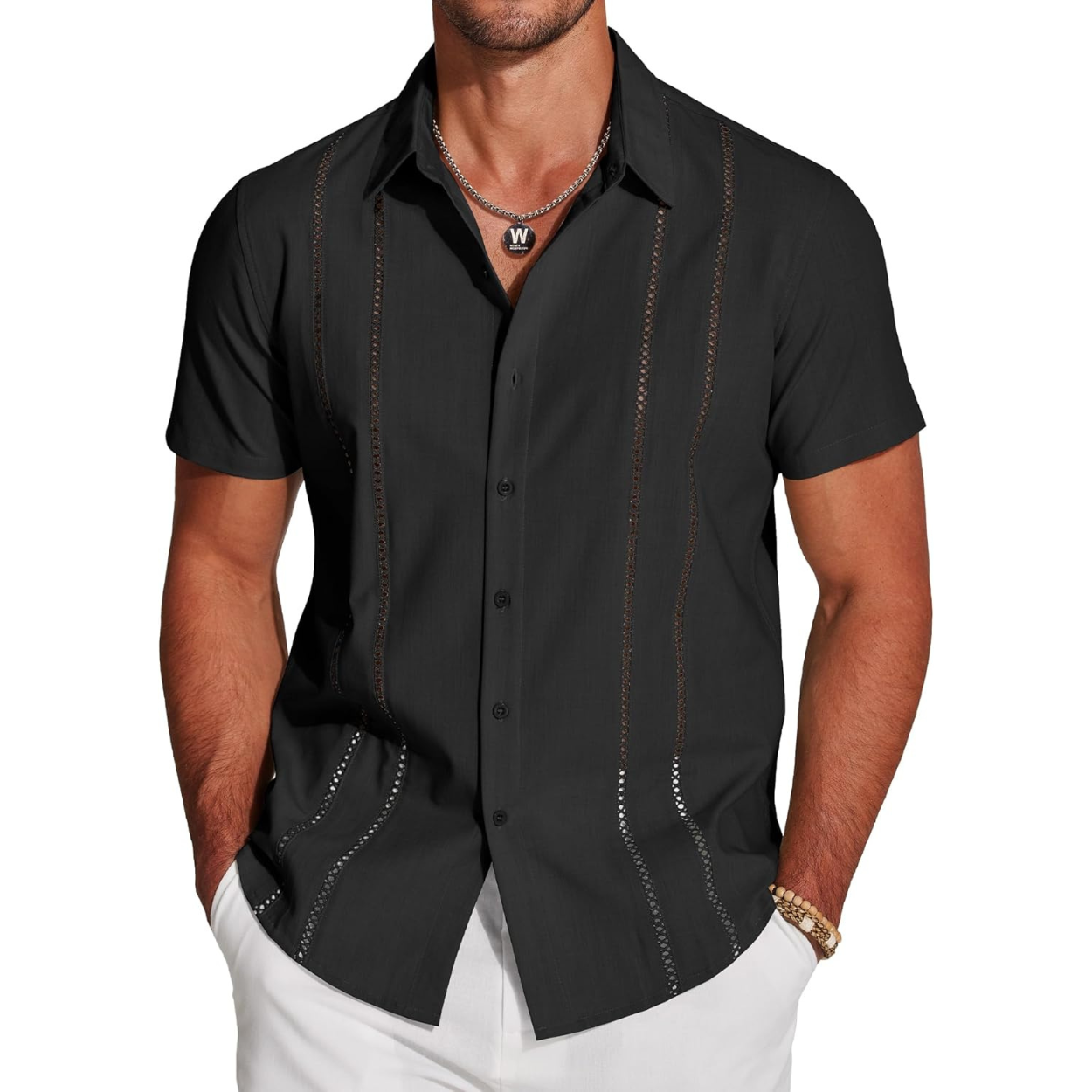 Casual Summer Guayabera Short Sleeve Button Down Shirt