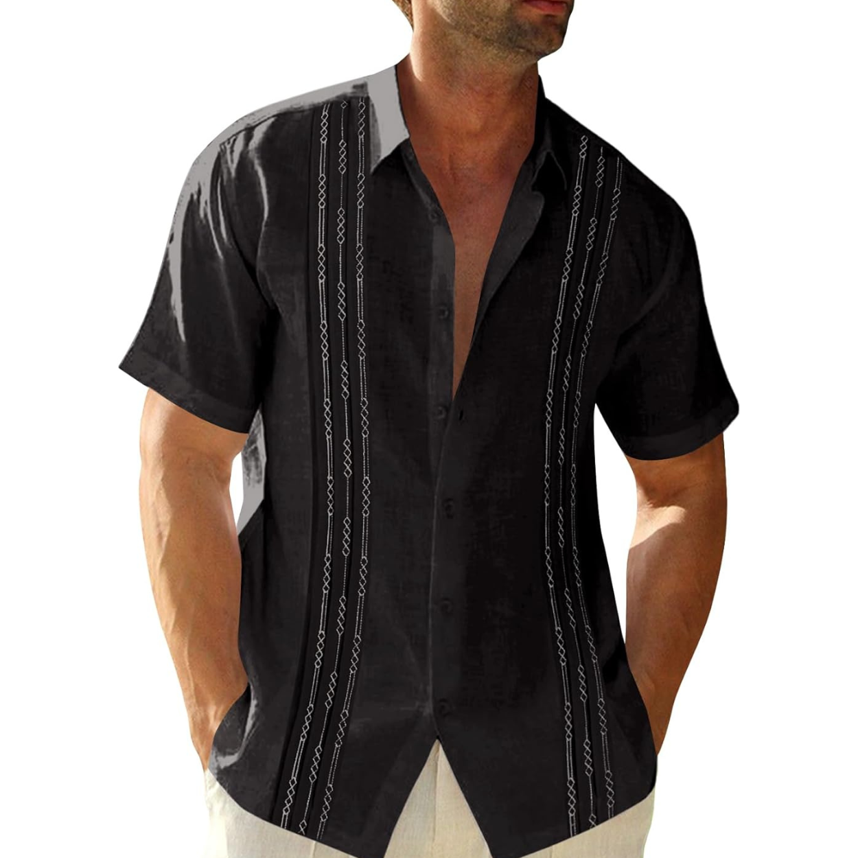 Mexican Embroidered Guayabera Button Down Shirt For Men