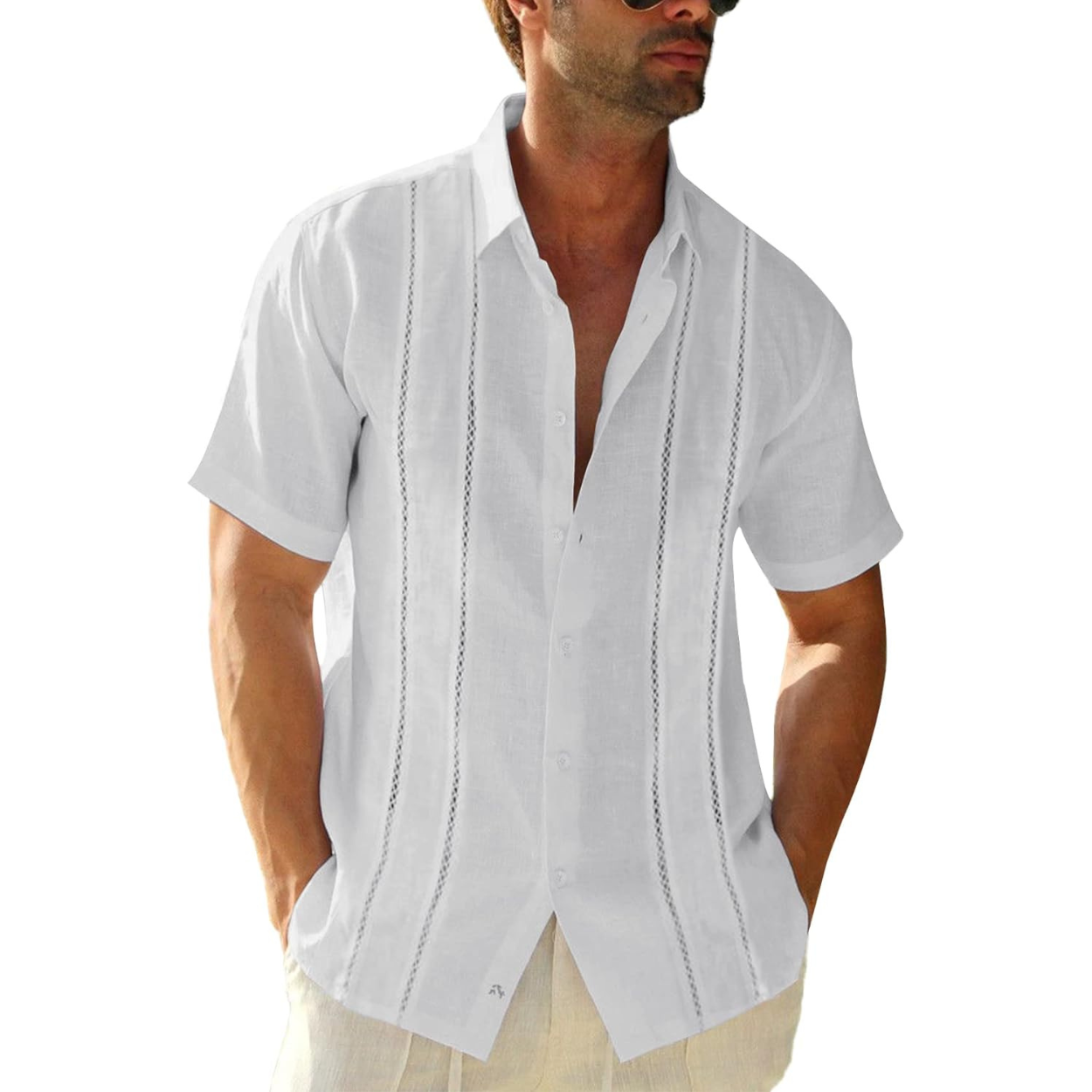 Men Casual Guayabera Embroidered Button Down Shirt