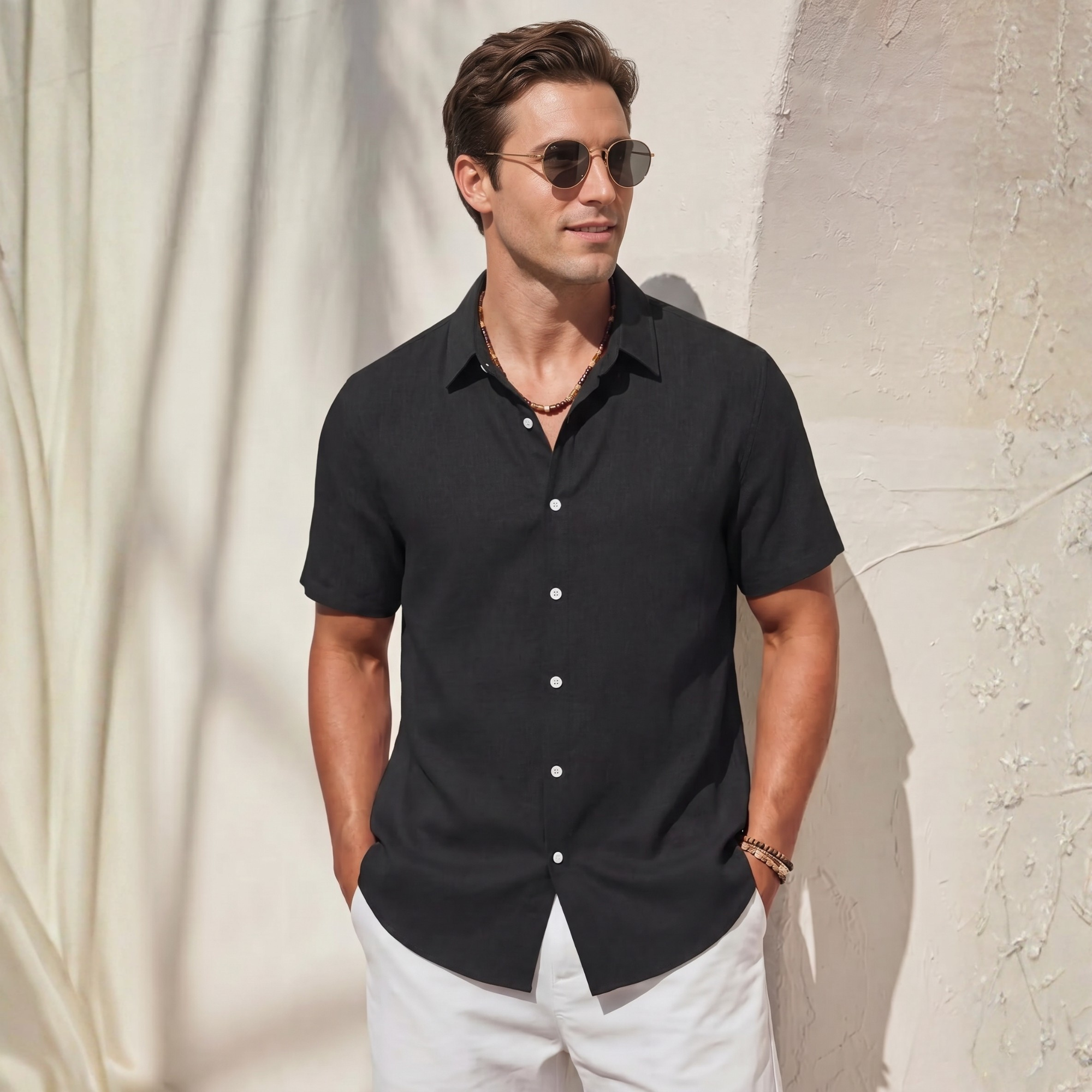 Casual Lightweight Linen Beach Button Down Summer Shirt