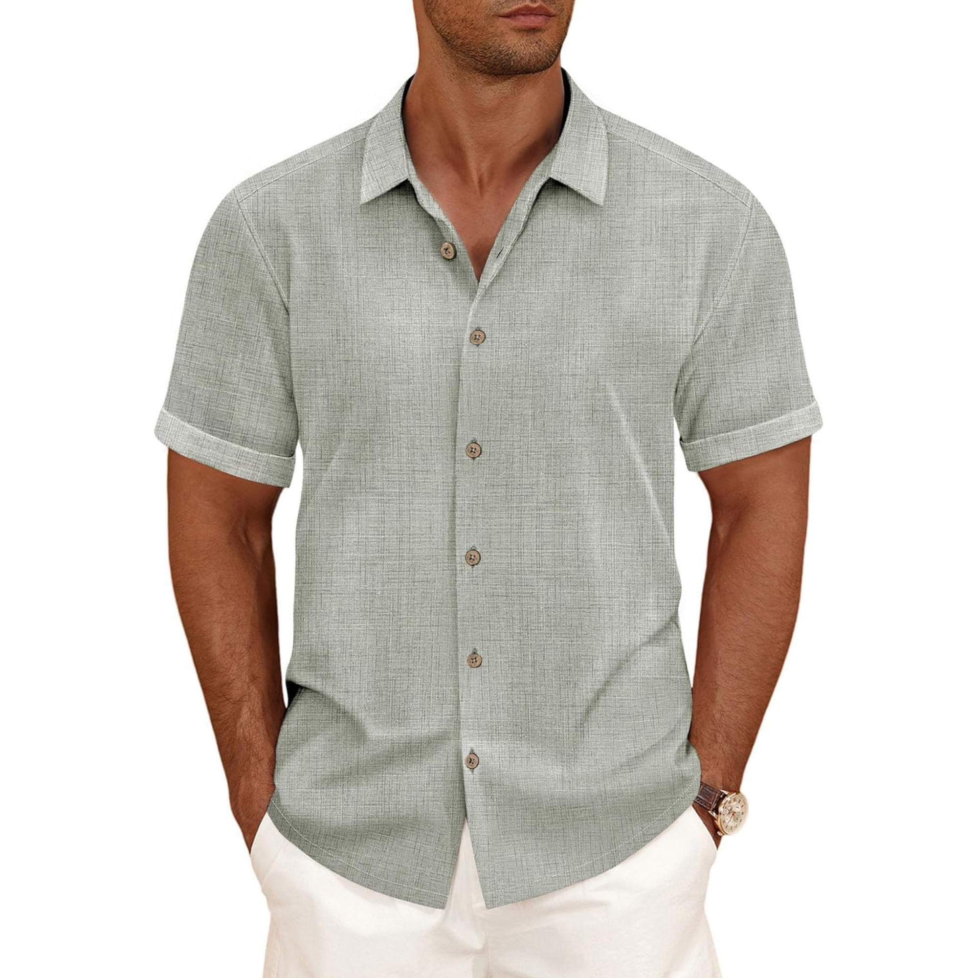 Casual Linen Blend Button Down Summer Shirt