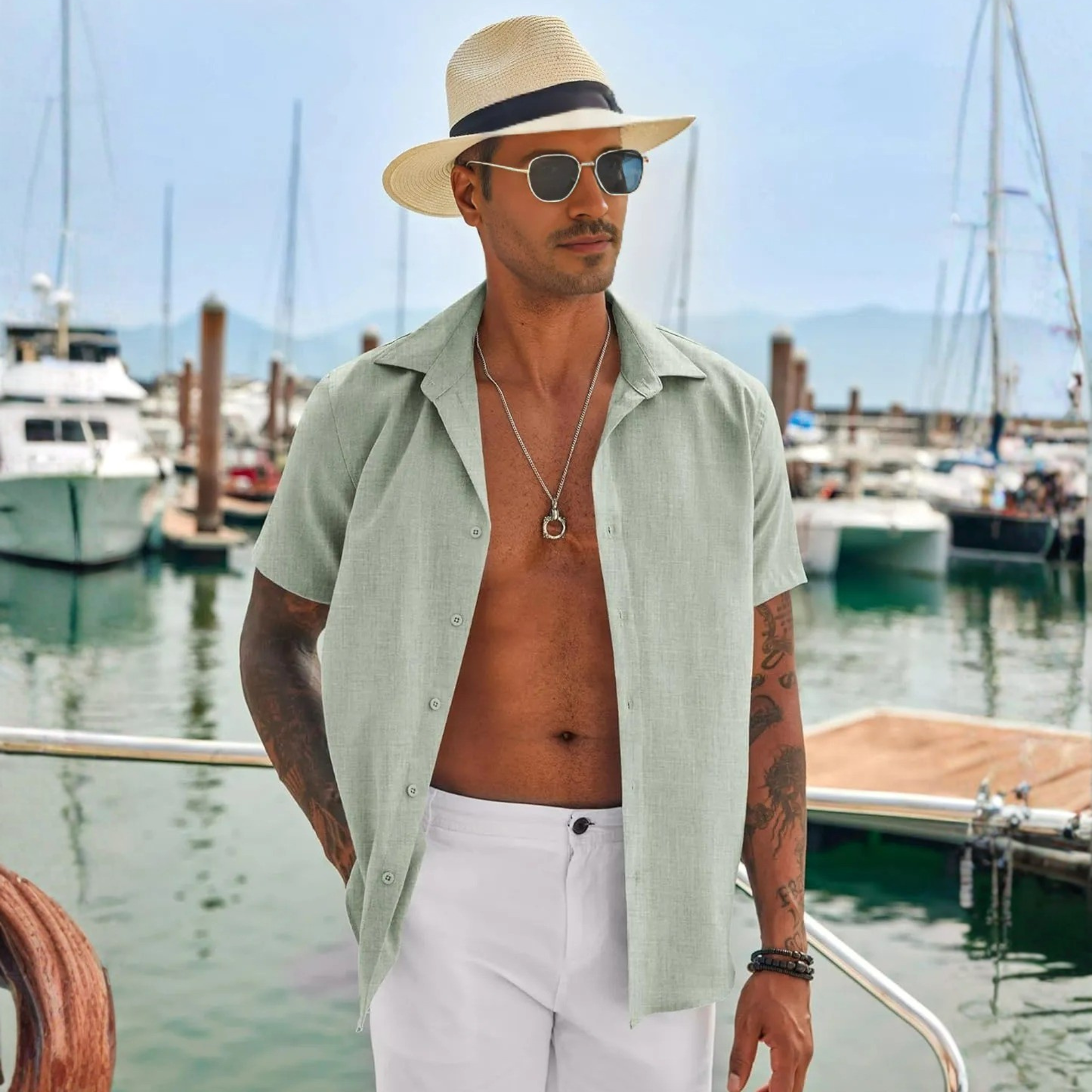Casual Button Down Linen Summer Beach Shirt