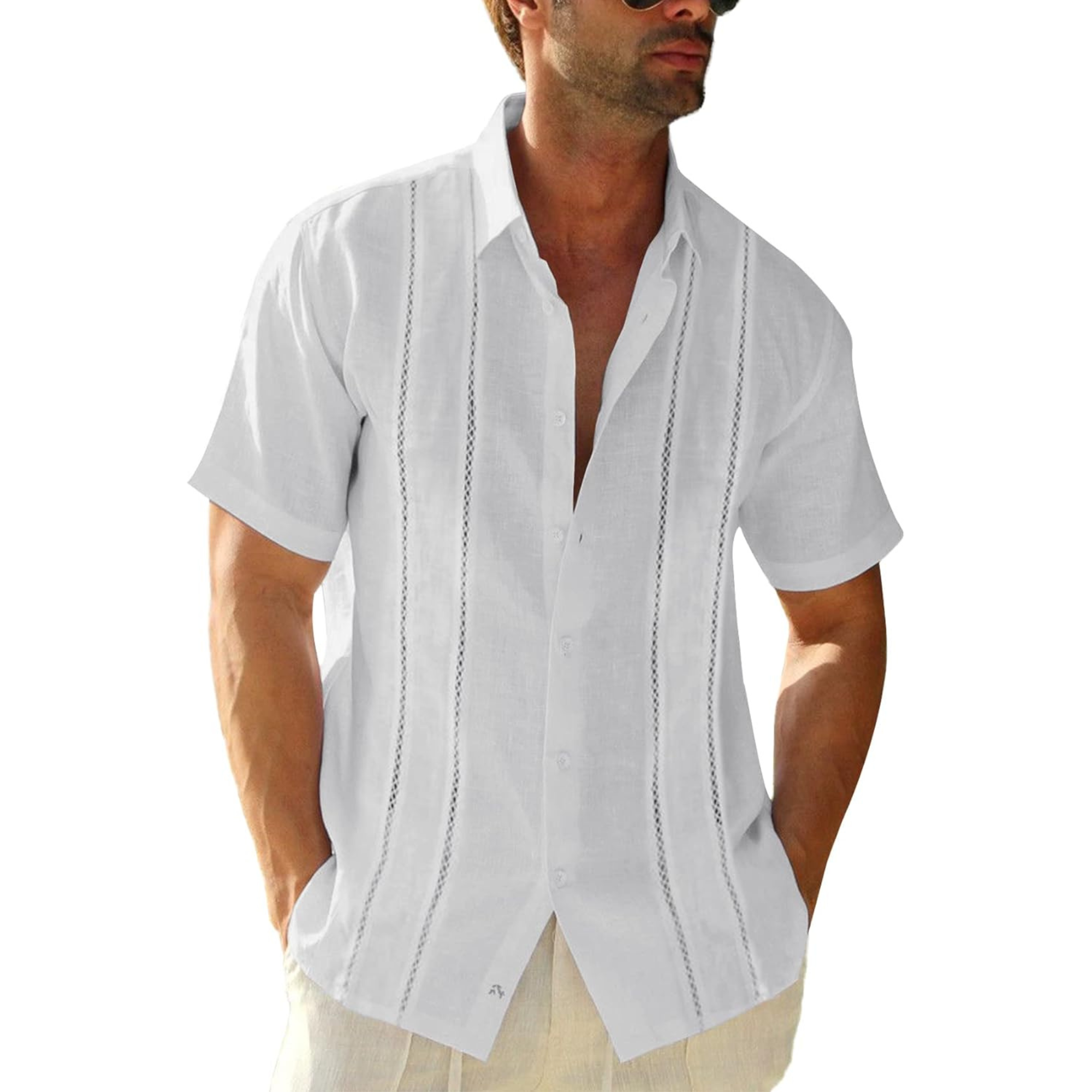Linen Cotton Embroidered Cuban Beach Shirt