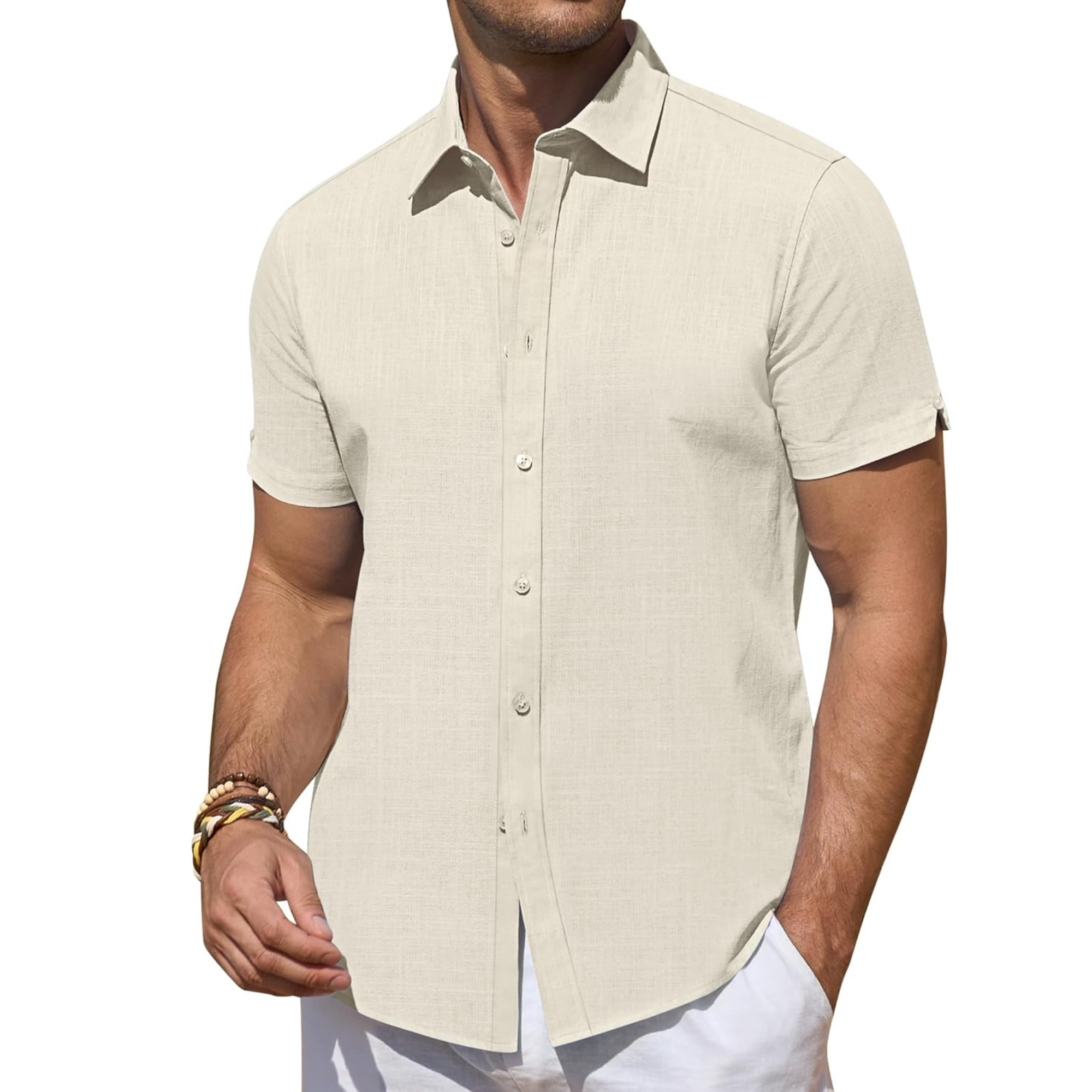 Short Sleeve Linen Beach Vacation Button Shirt