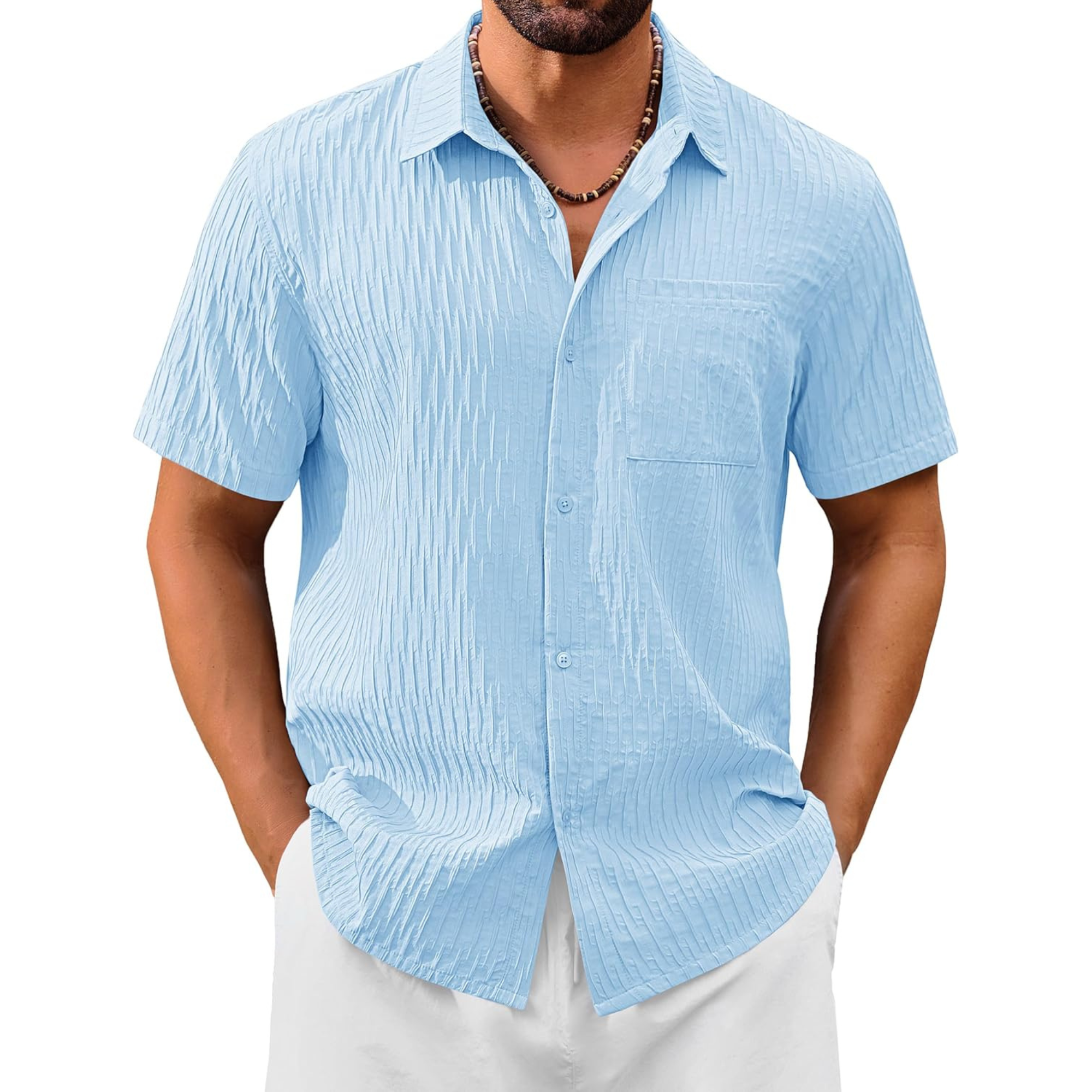 Summer Button Down Textured Pocket Shirt