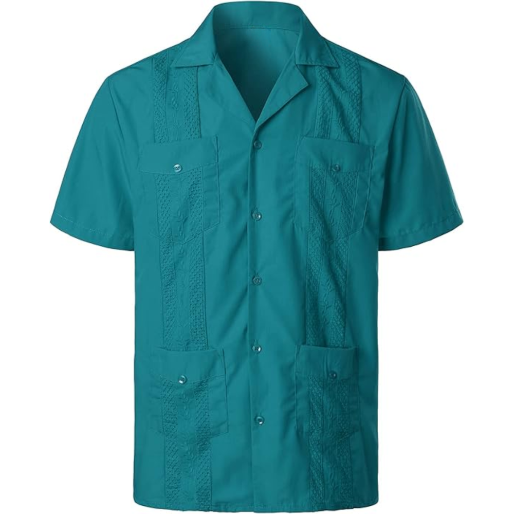 Short Sleeve Cuban Guayabera Button Down Shirt For Men