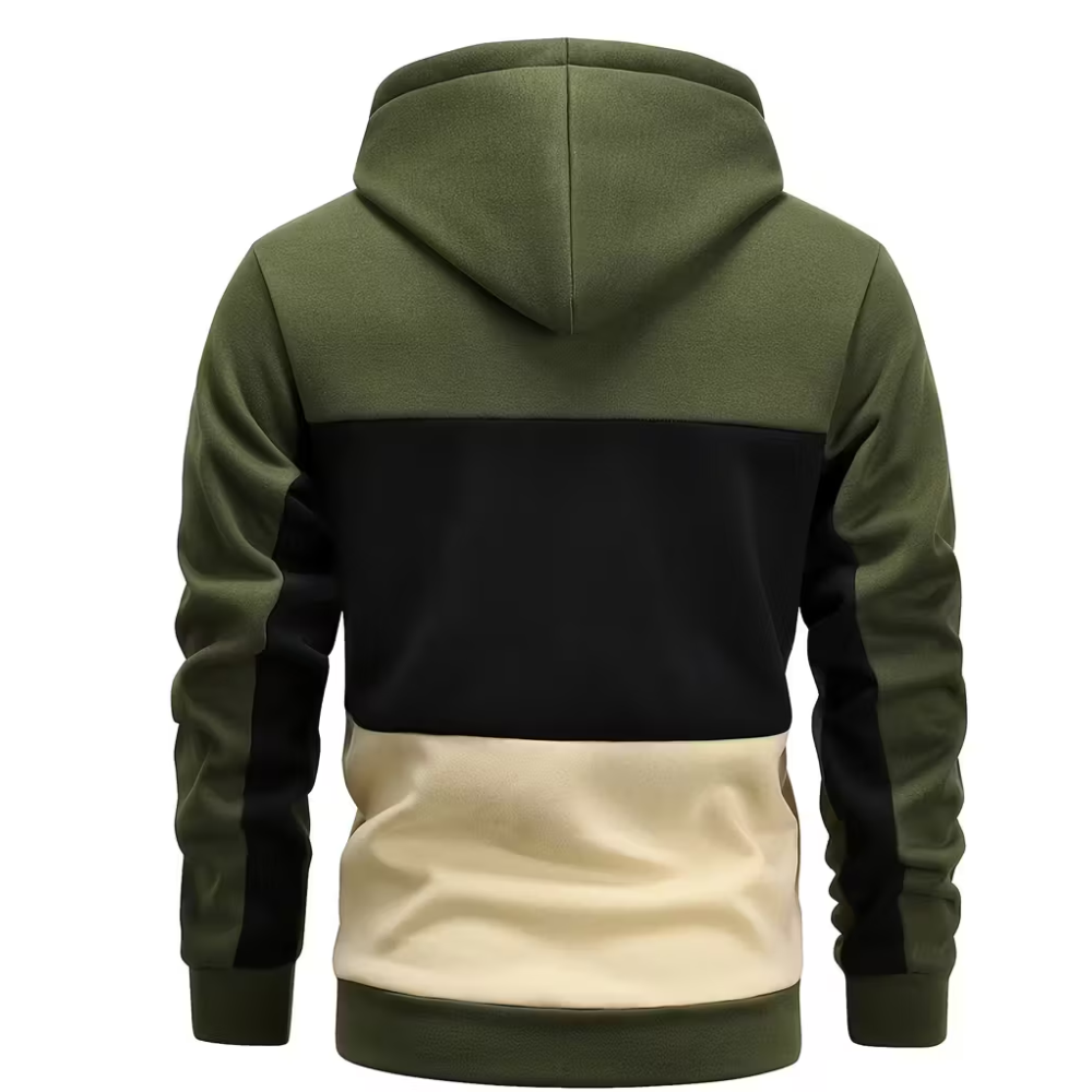 Casual Color Block Pullover Hoodie With Kangaroo Pocket For Men