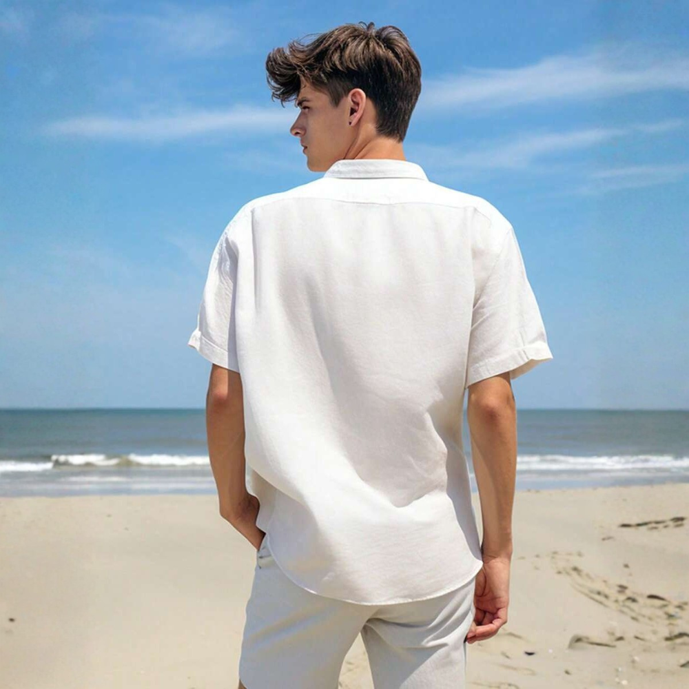 Solid Color Short Sleeve Casual Beach Shirt For Men