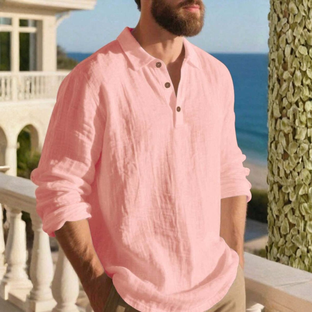 Linen Long Sleeve Polo Shirt For Spring