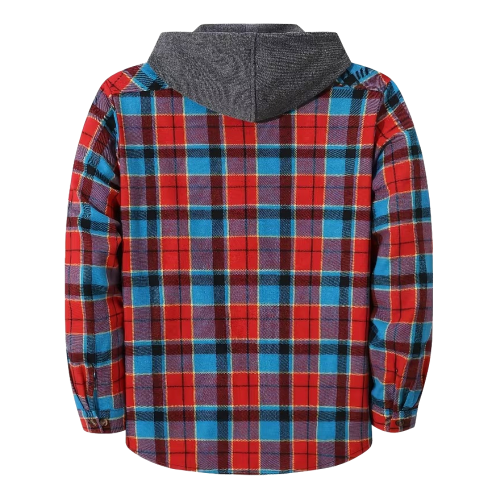 Plaid Hooded Sweatshirt With Button Front Closure For Men