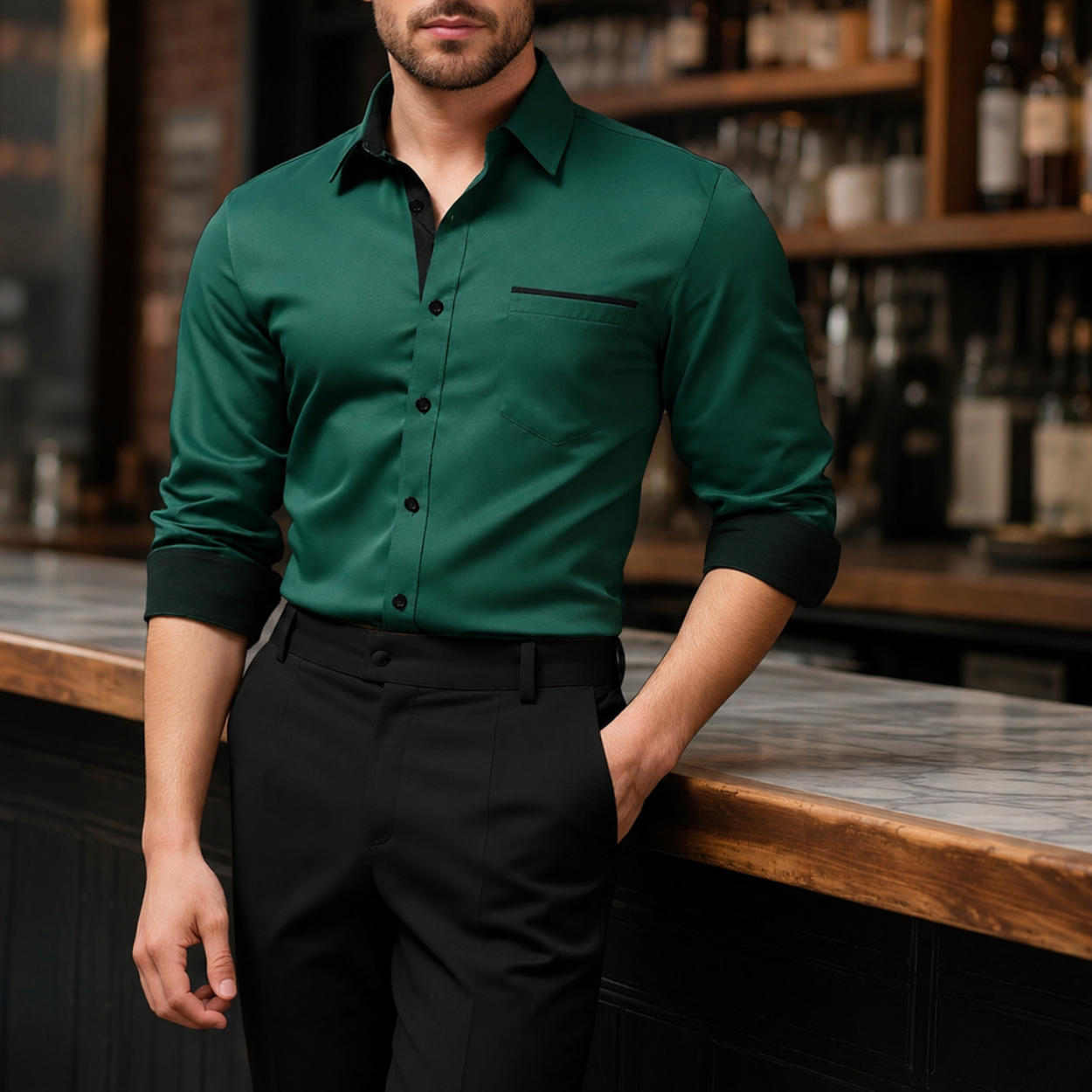 Long Sleeve Casual Formal Shirt With Contrast Design For Men