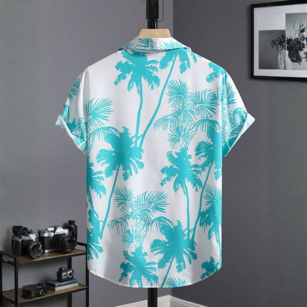 Palm Tree Print Short Sleeve Vacation Casual Shirt For Men