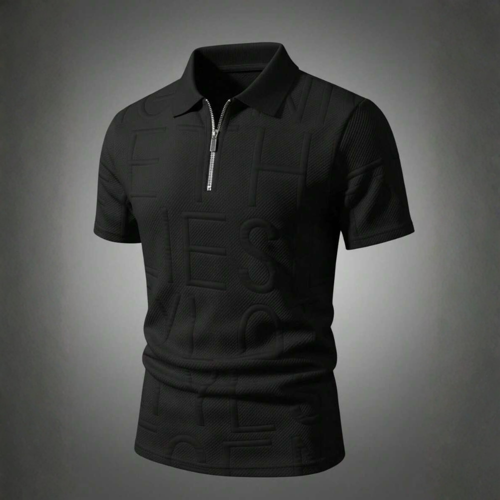 Summer Jacquard Half Zip Contrast Collar Polo Shirt
