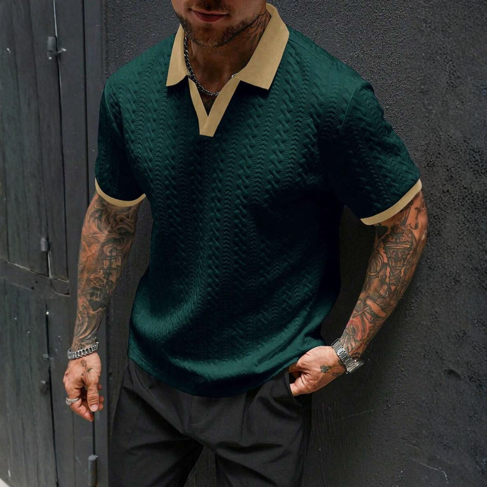 Textured Contrast Trim Polo Shirt For Men