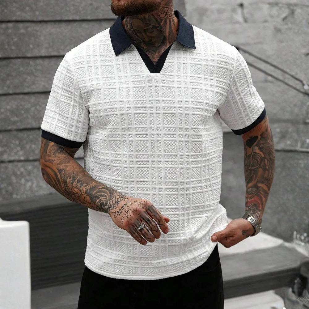Textured Contrast Trim Polo Shirt For Men