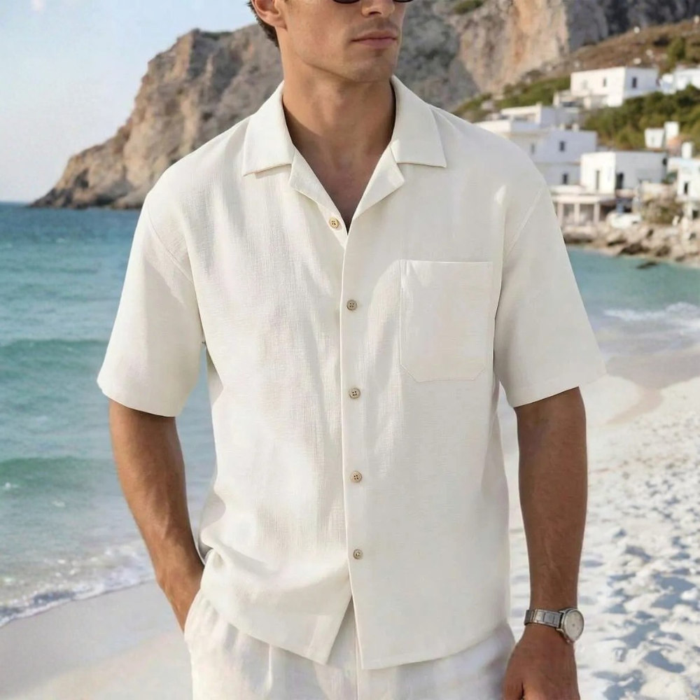 Loose Fit Faux Linen Men Vacation Shirt