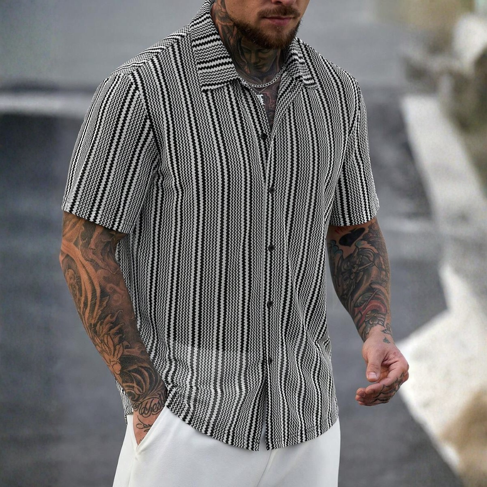Striped Short Sleeve Vacation Shirt For Summer