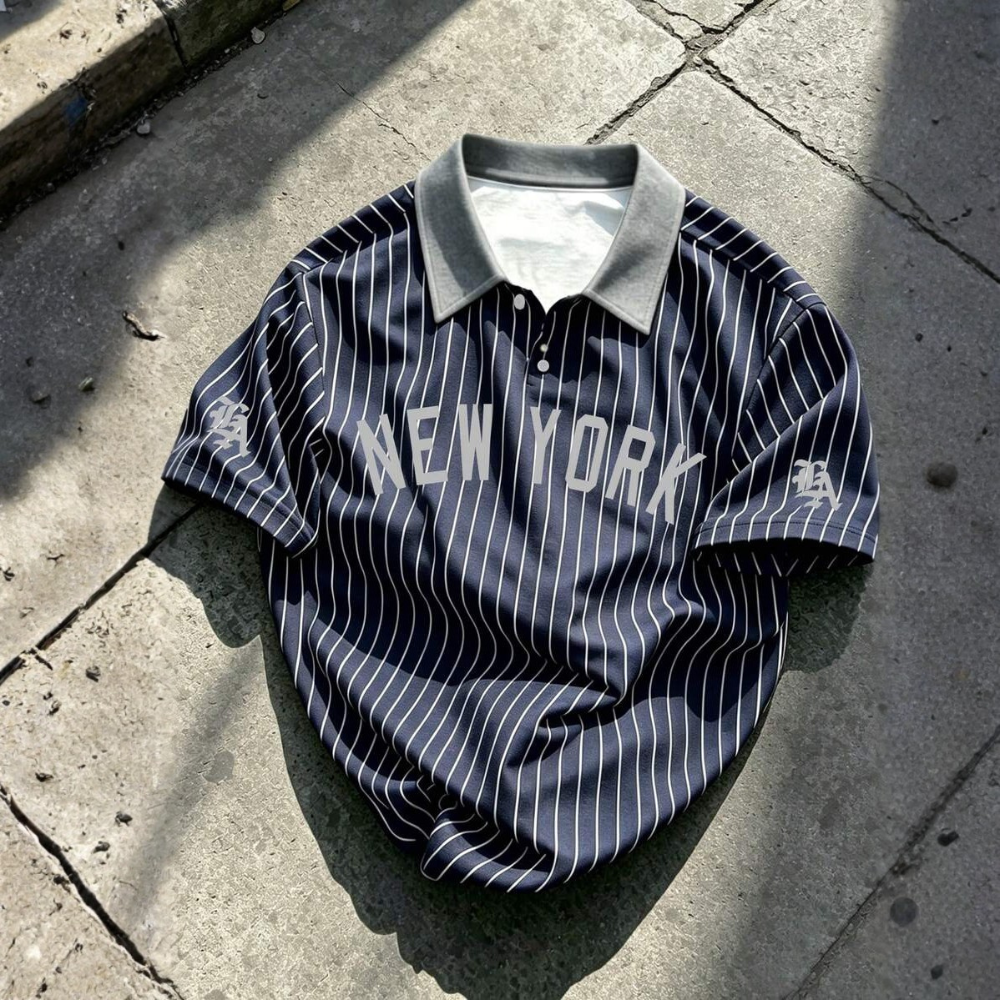 Casual Striped Letter Print Polo Shirt For Men