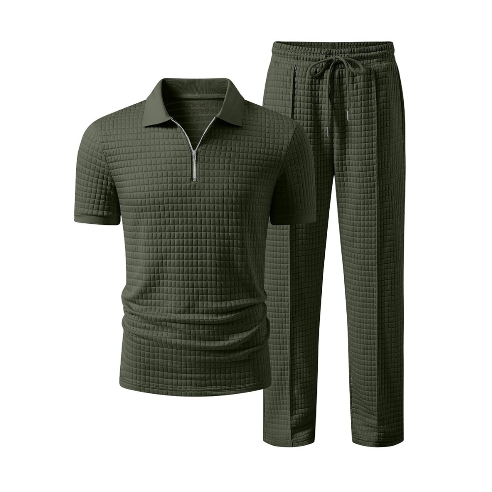 Casual Loungewear Pants Polo Tshirt Set For Men