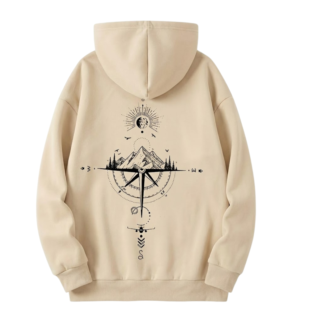 Loose Fit Winter Hoodie With Galaxy And Mountain Graphic Print For Men