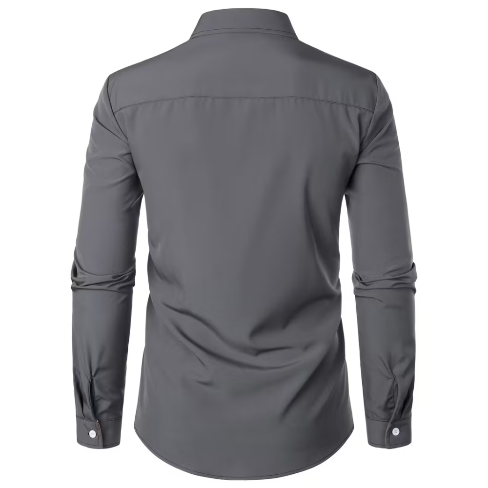 Casual Long Sleeve Shirt With Contrast Color Statement Trim For Men