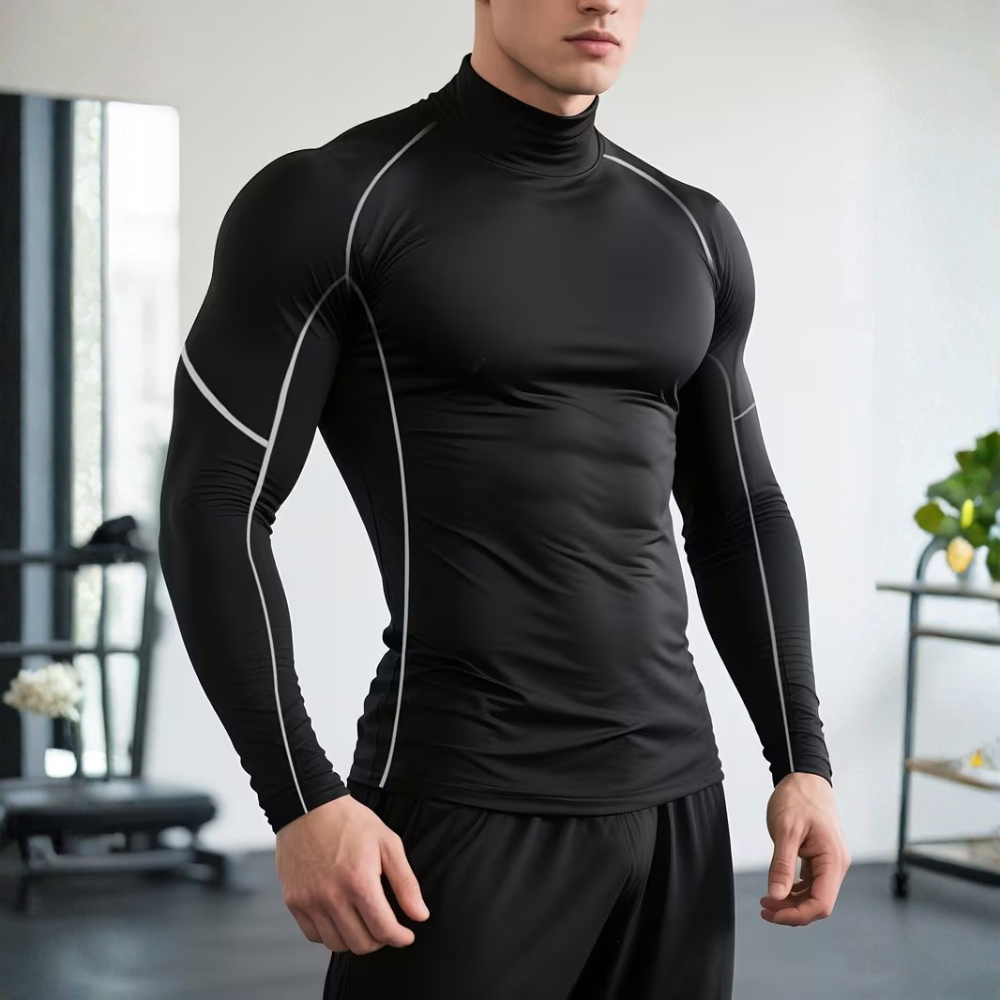 High Elasticity Sports Compression Shirt With Stand Up Collar For Men