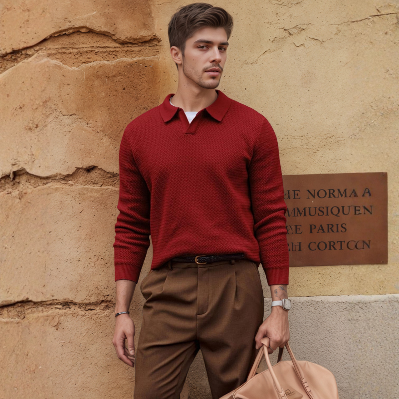 Textured V Style Long Sleeve Pullover