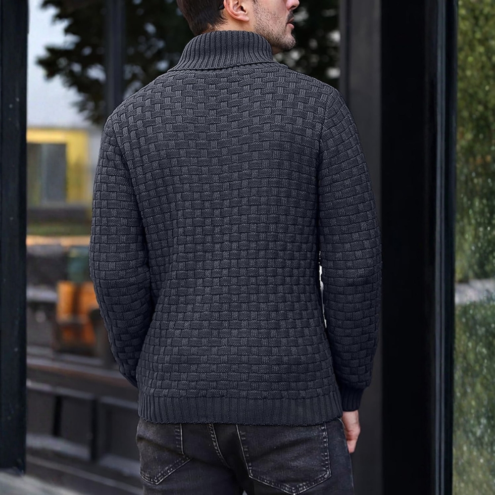 Mens Casual Pullover Fall Winter Turtleneck Cable Knit v Neck Fisherman Waffle Sweater