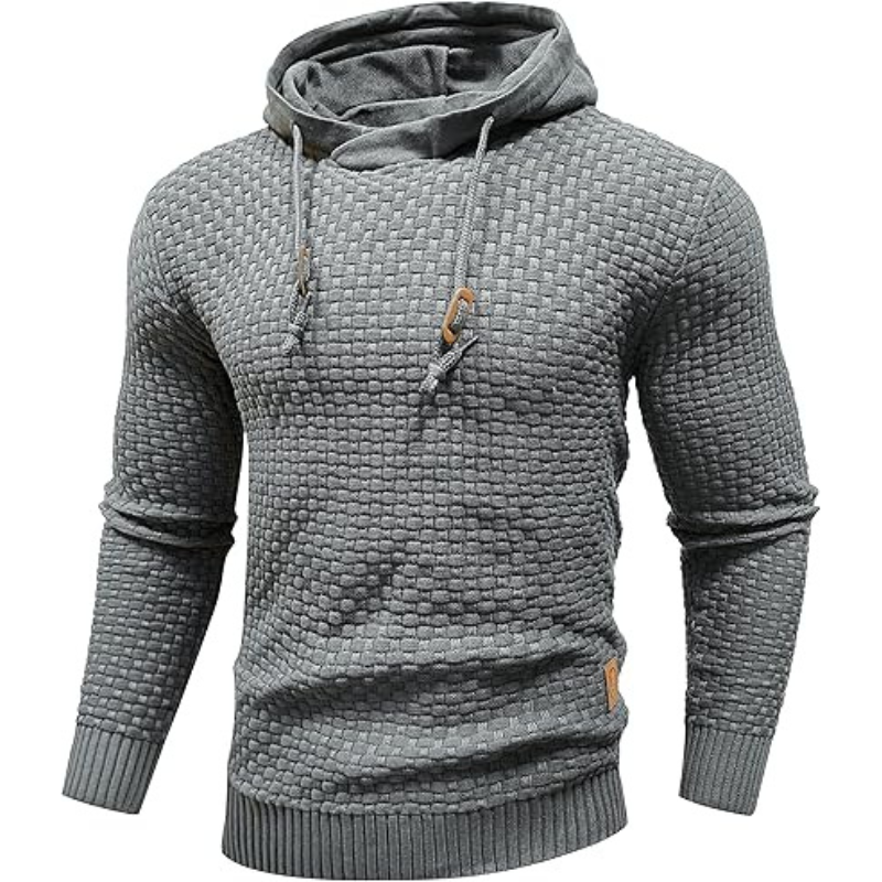 Mens Hooded Sweatshirt Long Sleeve Solid Knitted Hoodie Pullover Sweater