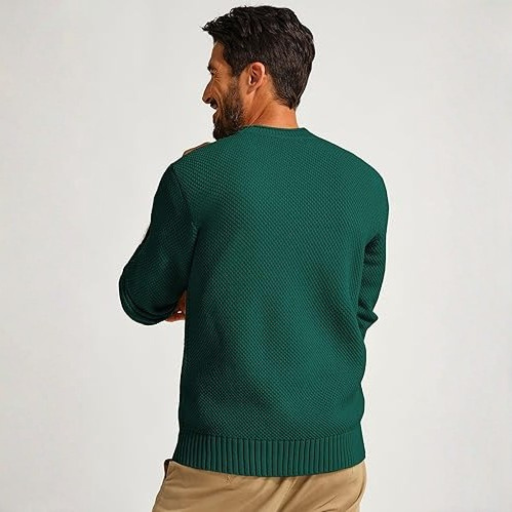  Mens Sweater Waffle Knit Crewneck Sweater Textured Long Sleeve Pullover