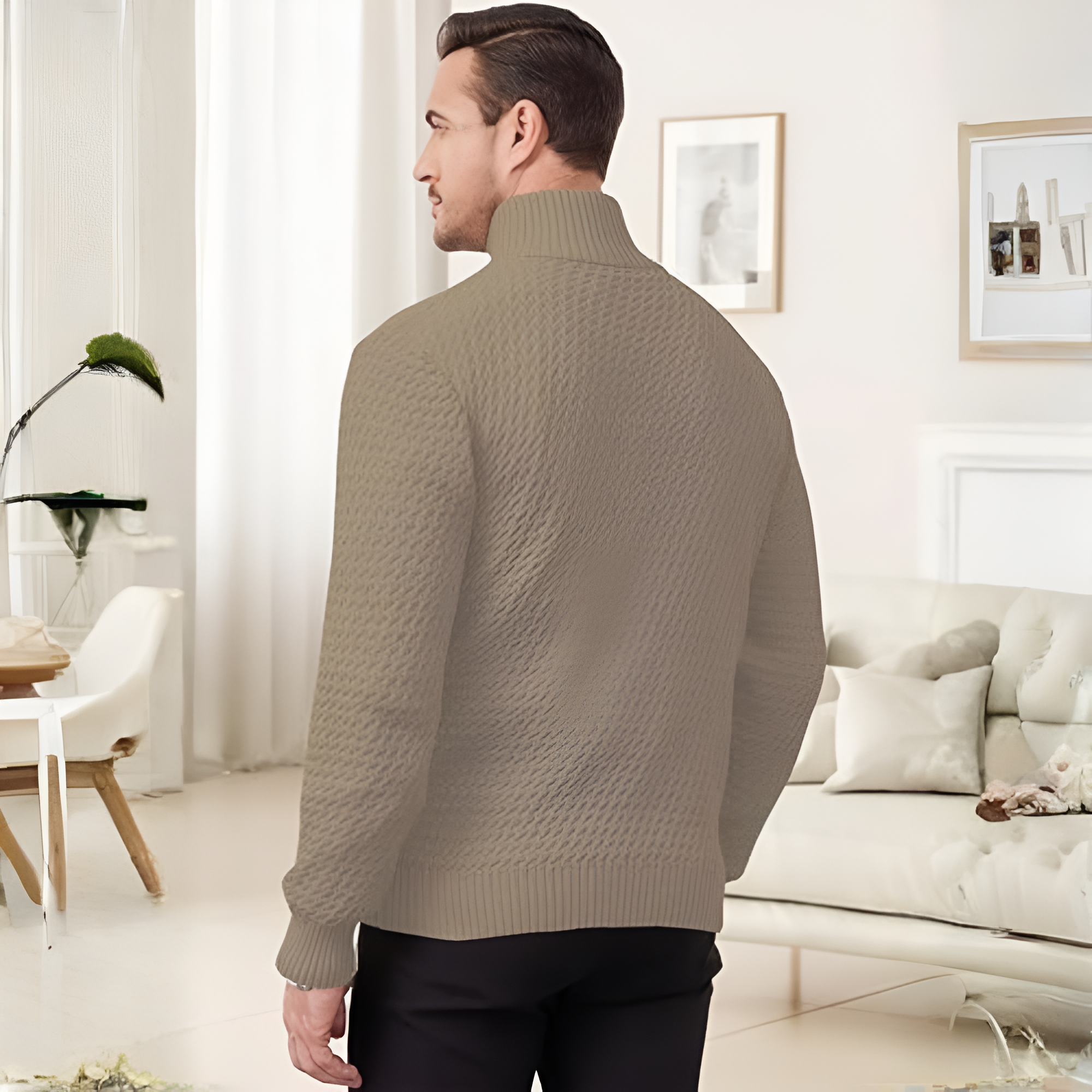 Men's Quarter-Zip Sweater Textured-Knit Mock Neck Pullover Business Casual Slim Fit, S-5XL