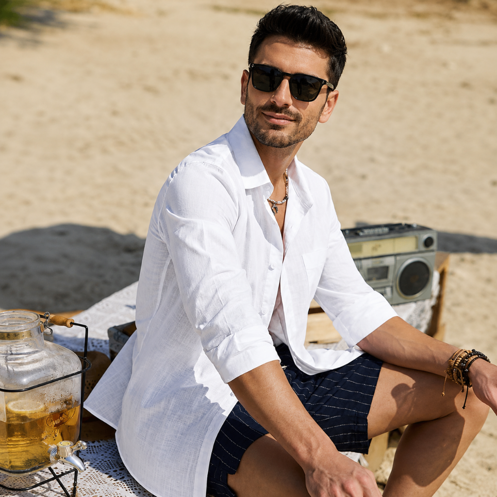 Long Sleeve Down Button Textured Shirts For Men