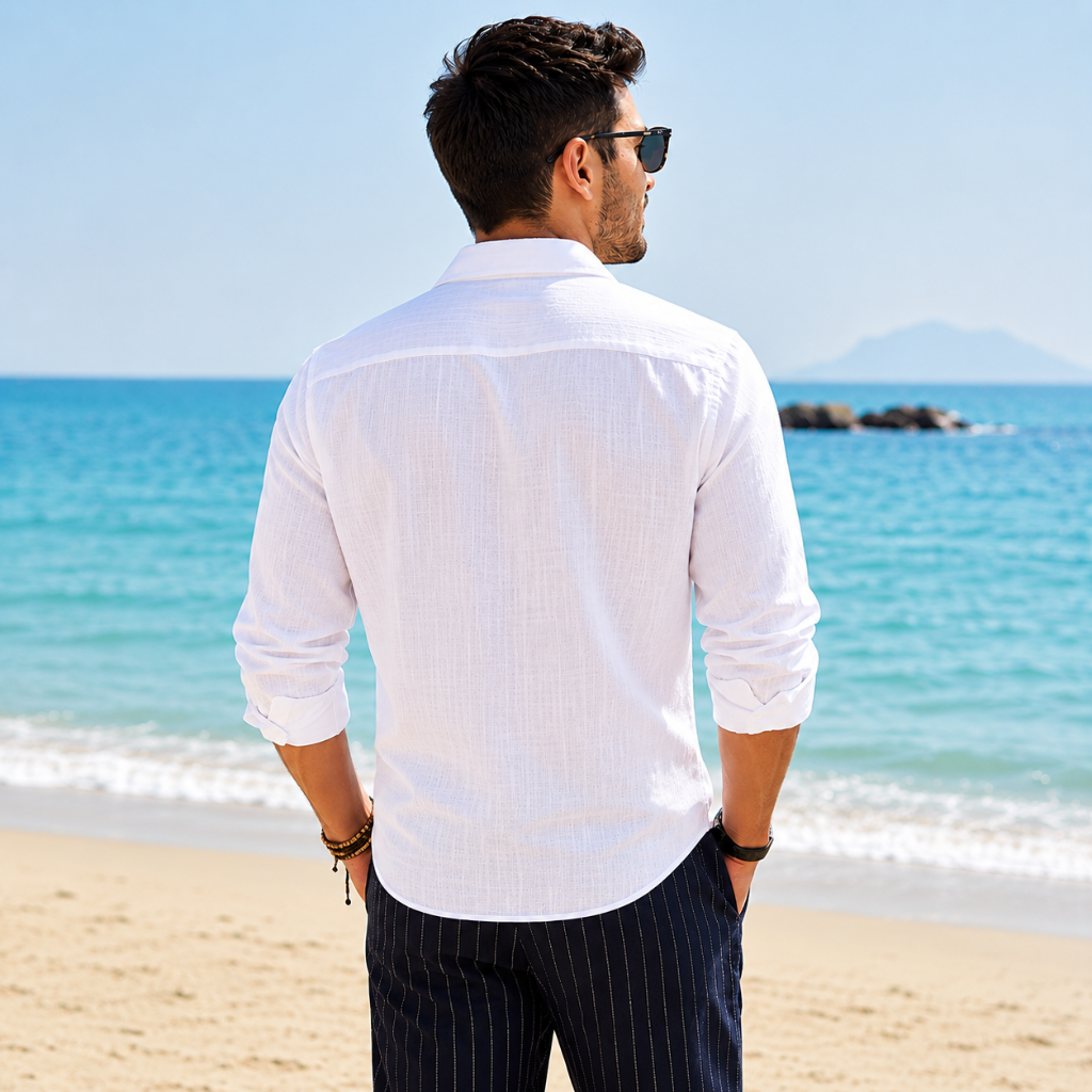 Long Sleeve Down Button Textured Shirts For Men