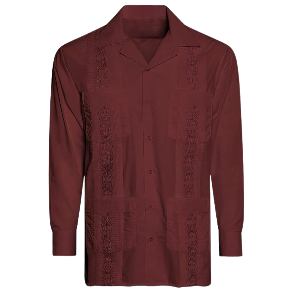 Embroidered Long Sleeve Cuban Collar Casual Button Shirt For Men