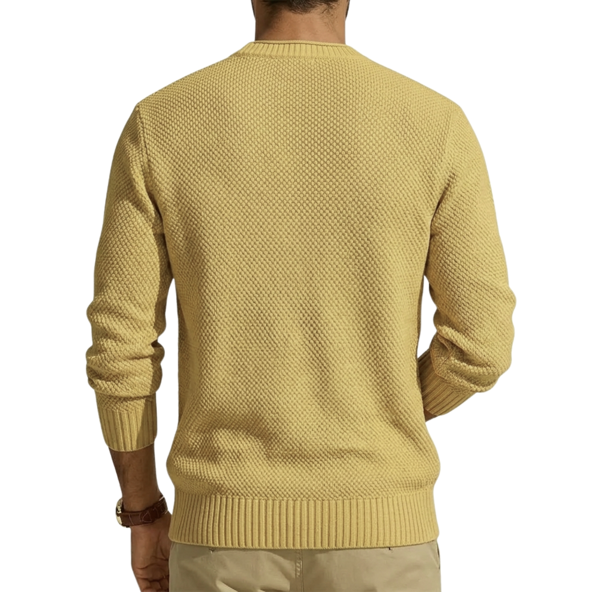 Waffle Knit Crewneck Sweater With Long Sleeve And Pullover For Men