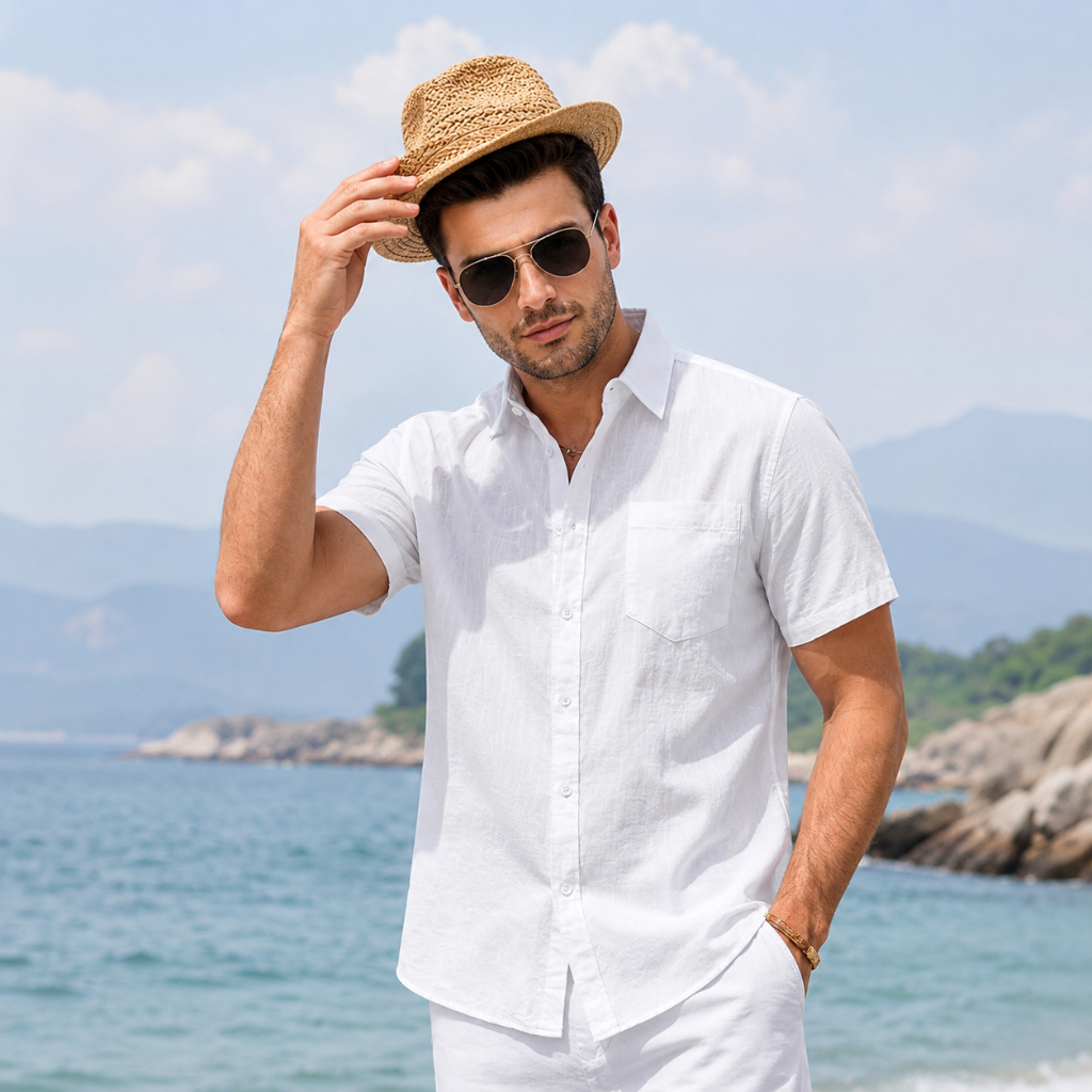 Casual Lightweight Short Sleeve Button Down Shirts For Men