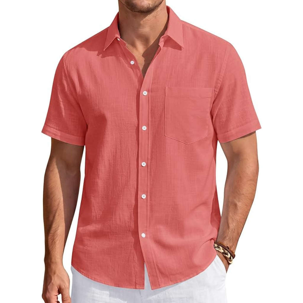 Casual Lightweight Short Sleeve Button Down Shirts For Men