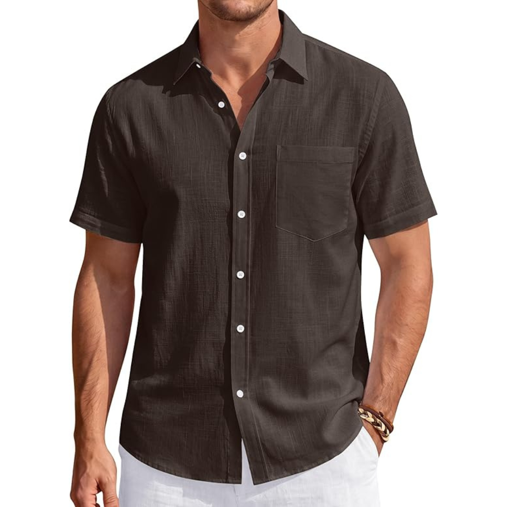 Casual Lightweight Short Sleeve Button Down Shirts For Men