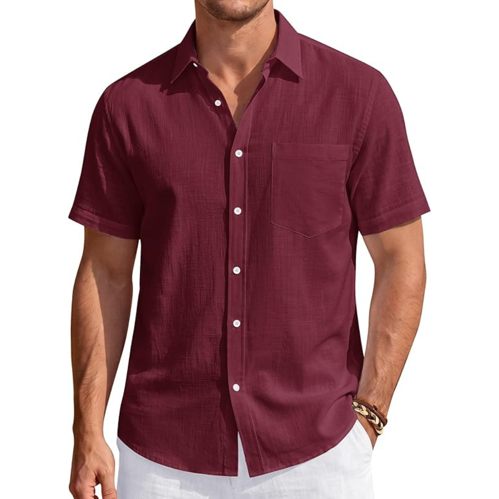 Casual Lightweight Short Sleeve Button Down Shirts For Men